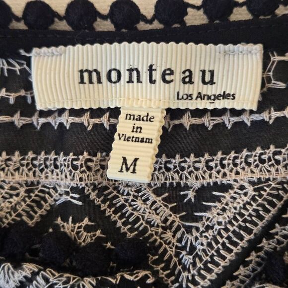 Monteau Womens Black Embroidered Long Sleeve Semi Sheer Blouse Size Medium - Picture 2 of 11